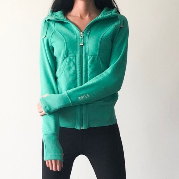 Zella - sz L - Women's Essential Full Zip Hoodie in Sea Green - Cotton Fleece - Picture 4 of 10